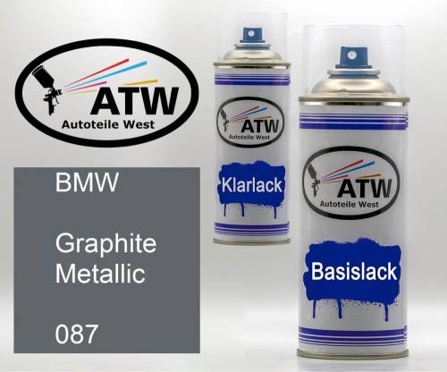 BMW, Graphite Metallic, 087: 400ml Sprühdose + 400ml Klarlack - Set, von ATW Autoteile West.